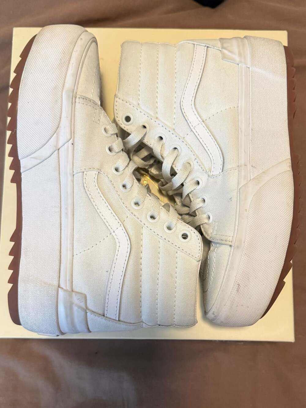 Vans Sk8-Hi Stacked Platform Size 6.5 White Canvas Sneakers